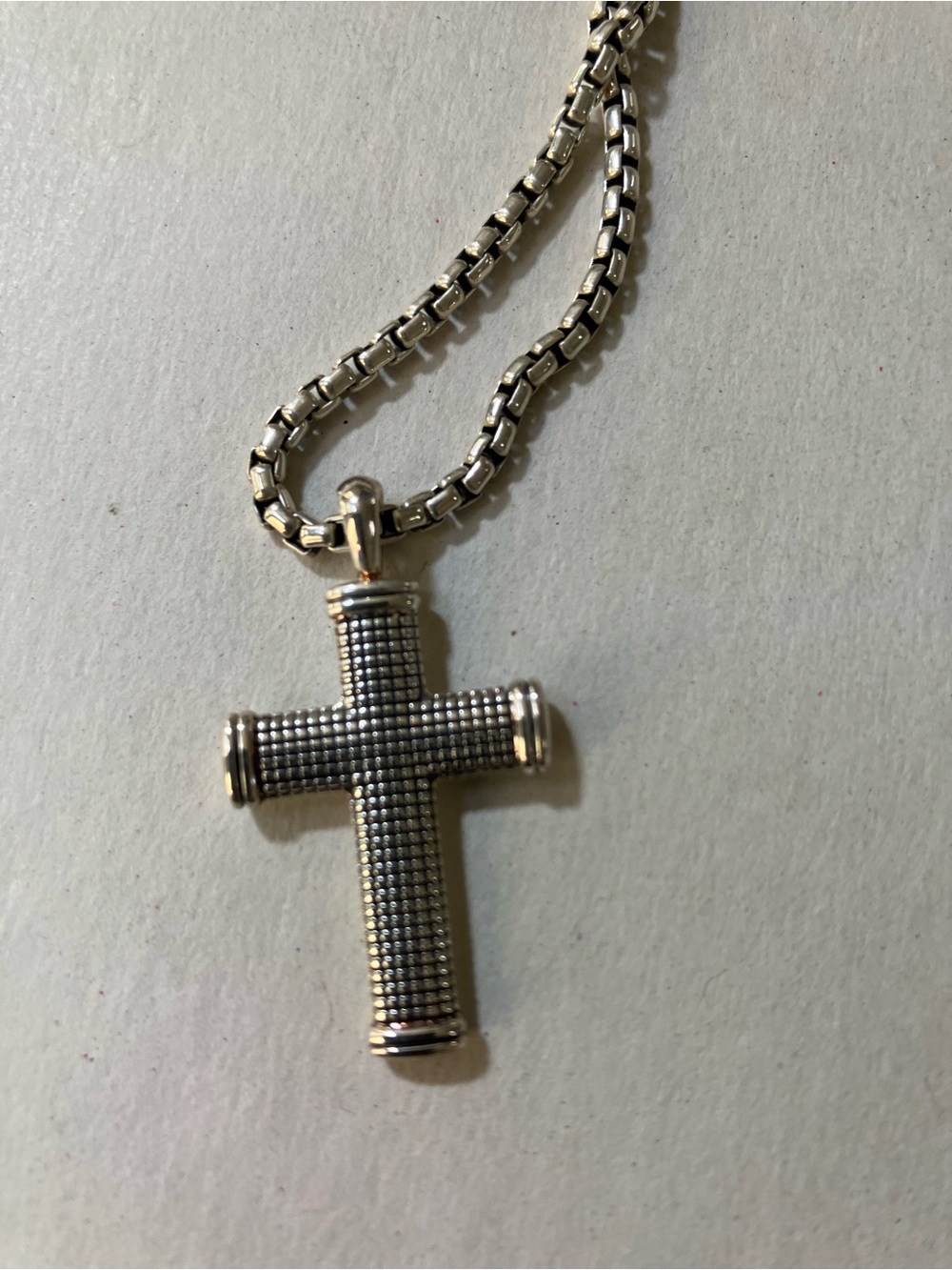 David Yurman Silver Beaded Cross Pendant Necklace